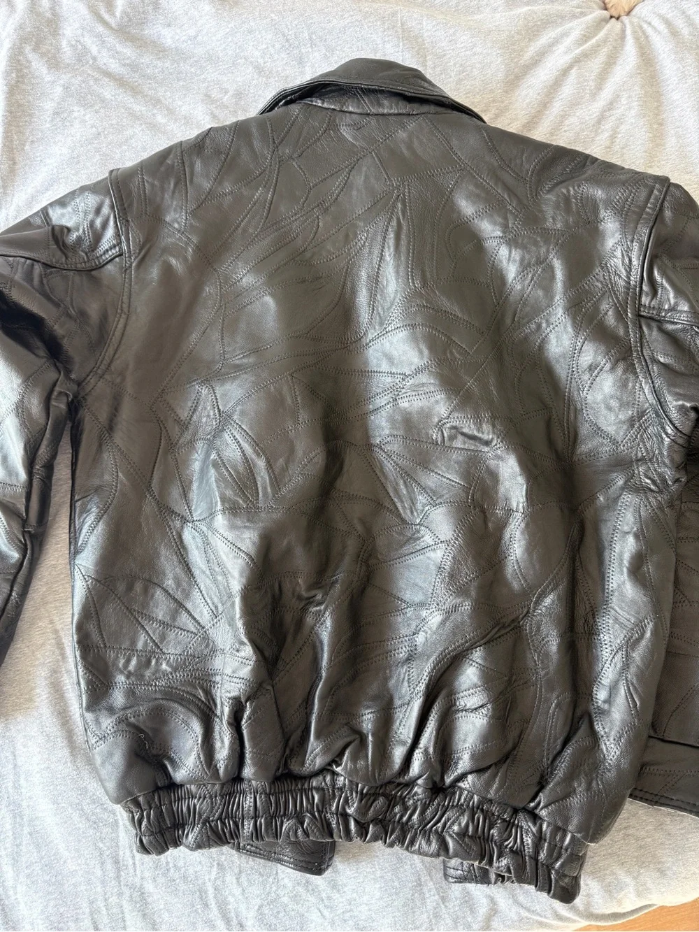 Men's Black Leather Bomber Jacket - Classic Zip Front